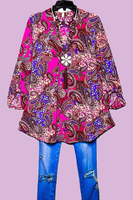 PLUS SIZE PAISLEY MAGENTA BLOUSE ------------ SALE