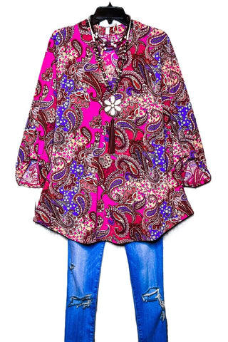 LOVE YOU IS EASY PAISLEY HACCI SOFT TUNIC IN BROWN -----SALE