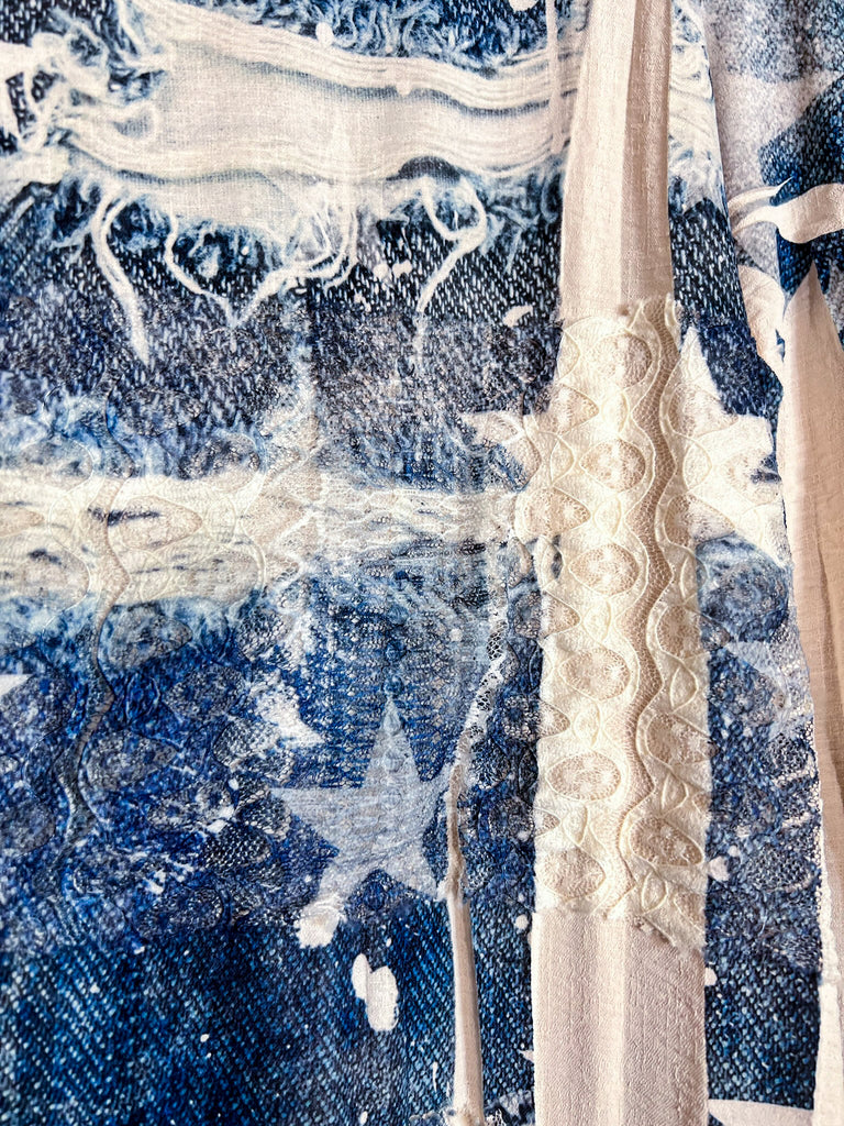 Queen Of Stars Comfort Lace Shirt Jacket In Beige & Blue Denim