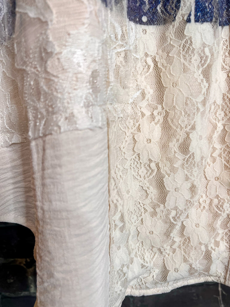 All of the Stars Fab Lace Shirt Dress Jacket In Beige & Navy Denim