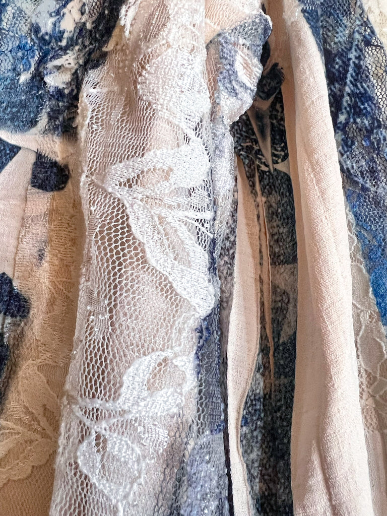 Queen Of Stars Comfort Lace Shirt Jacket In Beige & Blue Denim