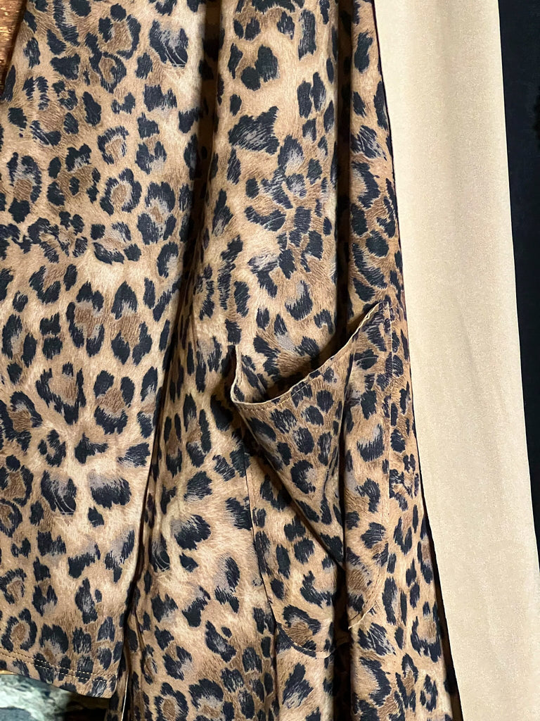 PLUS SIZE LEOPARD JACKET HOODIE PATCHED POCKETS---------SALE