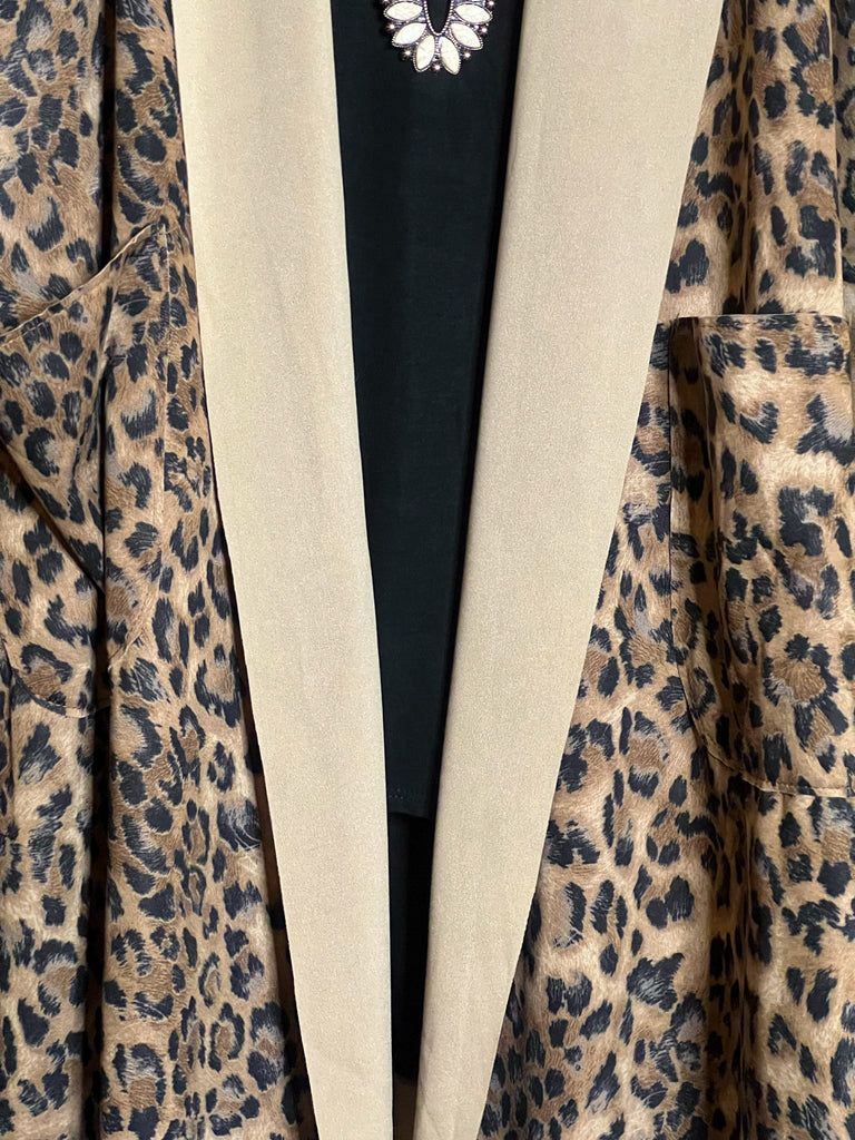 PLUS SIZE LEOPARD JACKET HOODIE PATCHED POCKETS---------SALE