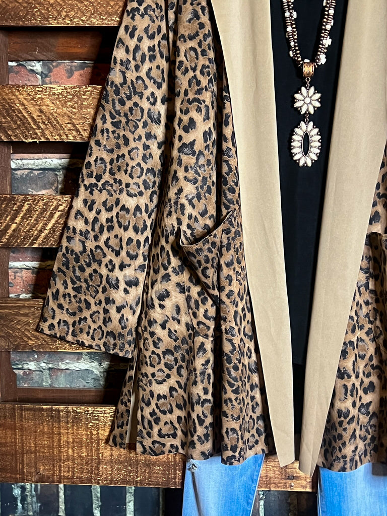 PLUS SIZE LEOPARD JACKET HOODIE PATCHED POCKETS---------SALE