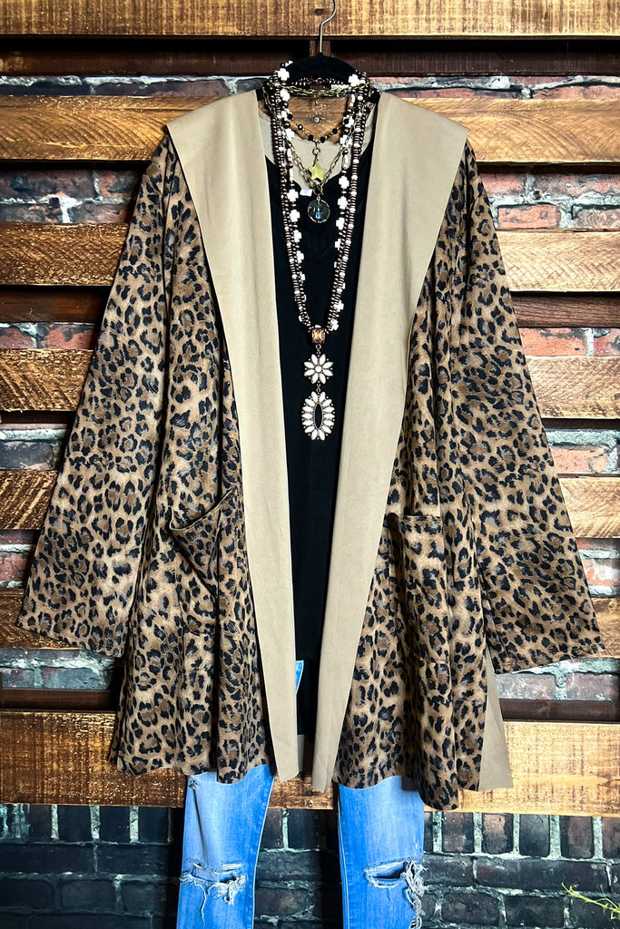 PLUS SIZE LEOPARD JACKET HOODIE PATCHED POCKETS---------SALE