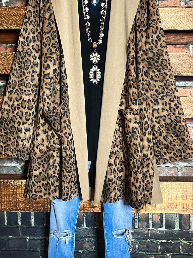 PLUS SIZE LEOPARD JACKET HOODIE PATCHED POCKETS---------SALE