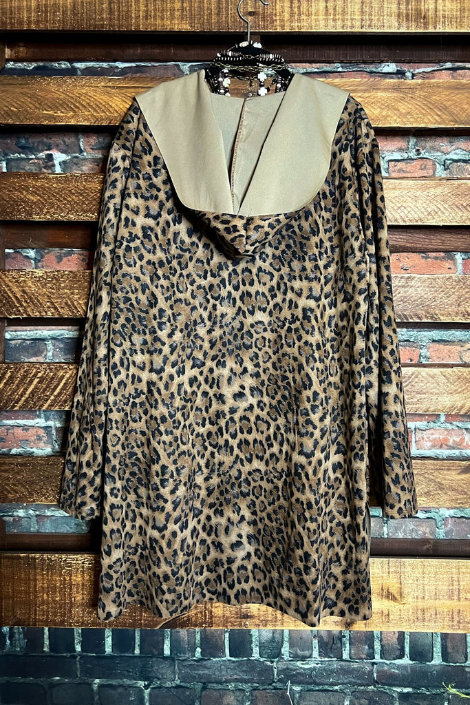 PLUS SIZE LEOPARD JACKET HOODIE PATCHED POCKETS---------SALE