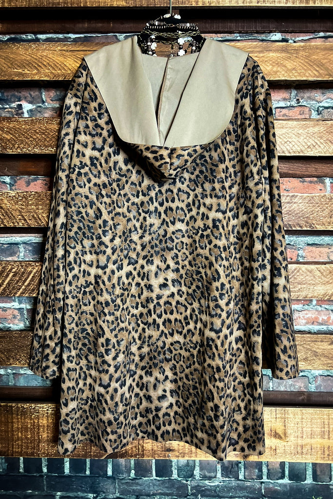 PLUS SIZE LEOPARD JACKET HOODIE PATCHED POCKETS---------SALE