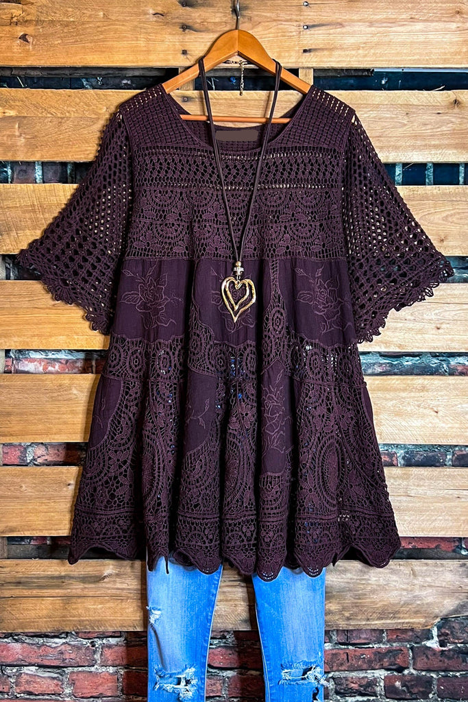 A FAIRYTALE 100% COTTON BROWN CROCHET TUNIC