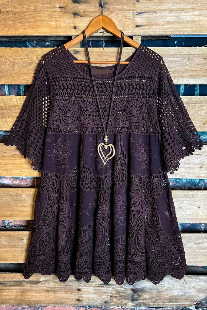 A FAIRYTALE 100% COTTON BROWN CROCHET TUNIC