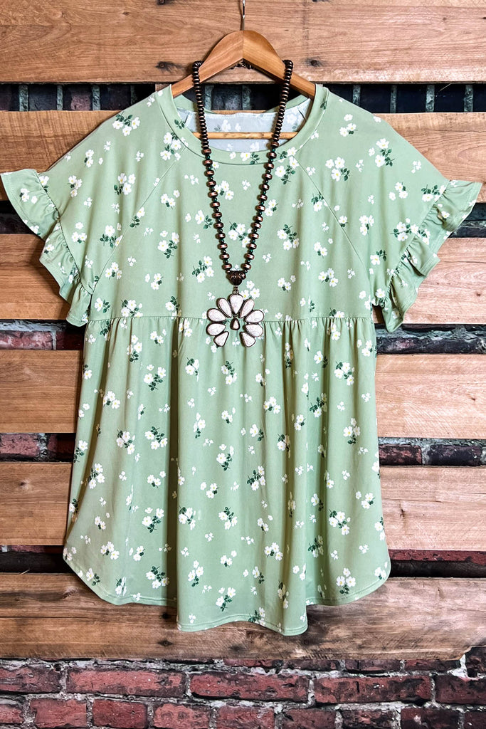 SWEET BLOSSOMS SAGE FLORAL TOP