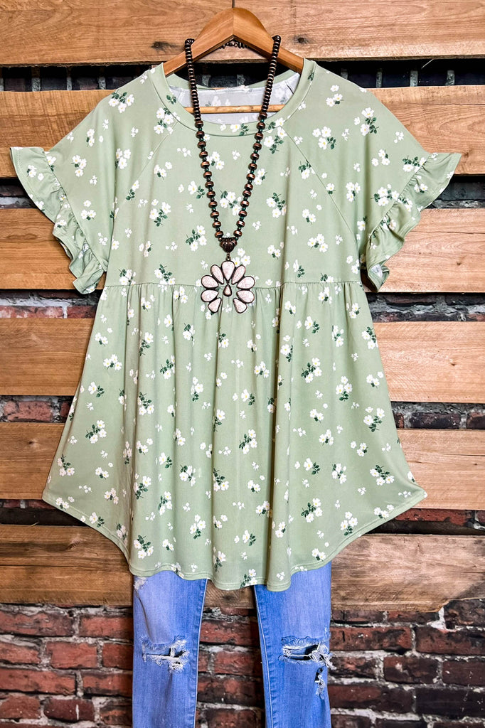 SWEET BLOSSOMS SAGE FLORAL TOP