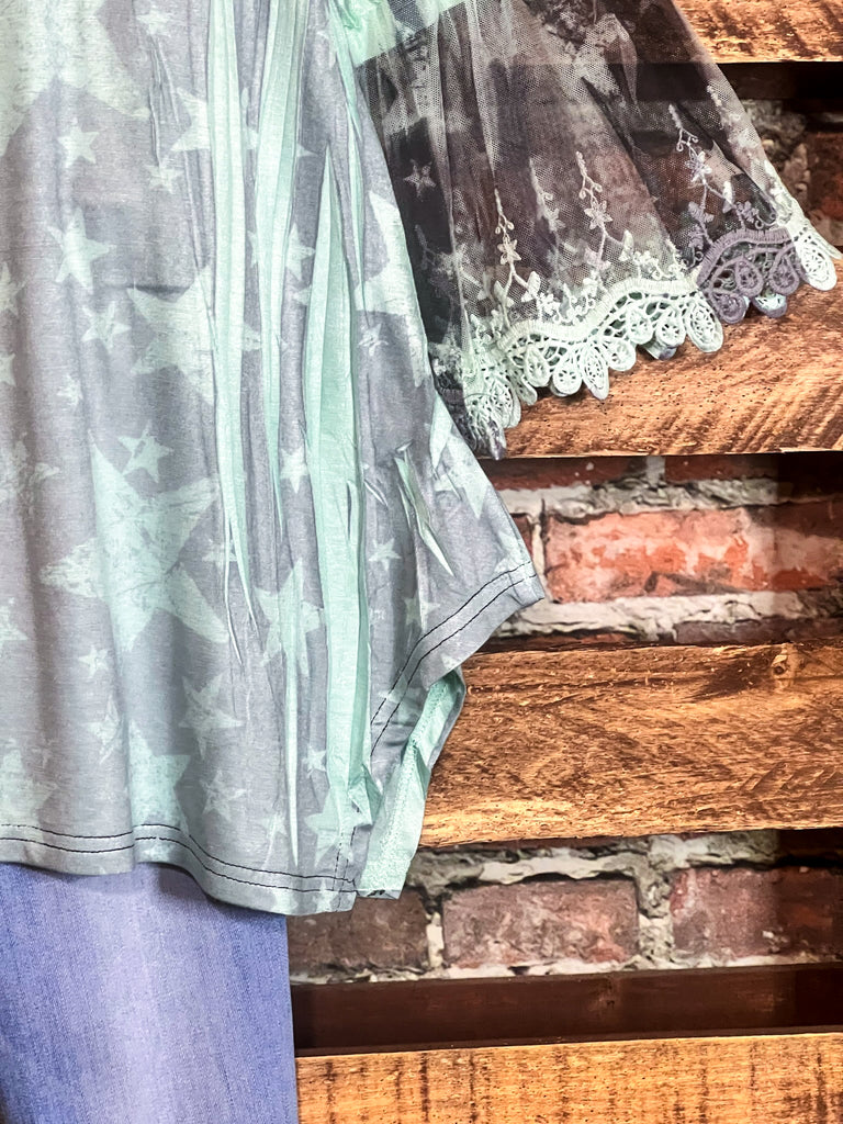 A SKY FULL OF STARS LACE SLEEVE TUNIC IN MINT