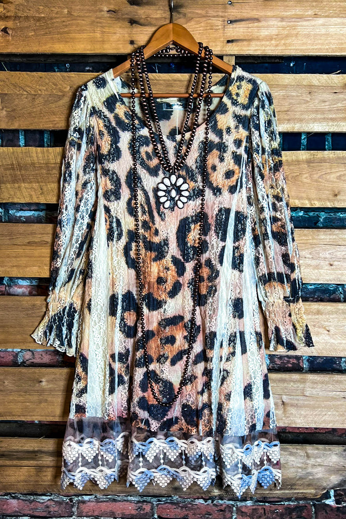 TIMELESS CHARM LEOPARD PRINT LACE  DRESS TUNIC