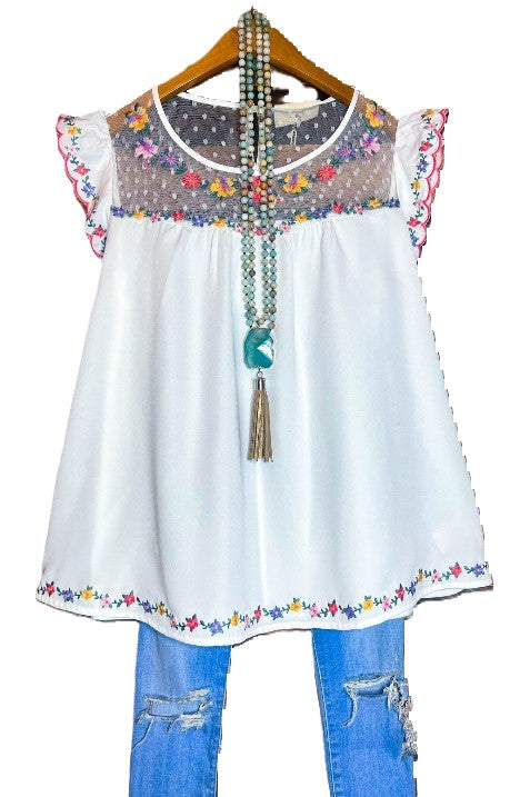 Lovely New Day Lace Embroidered Blouse in Ivory---------Sale