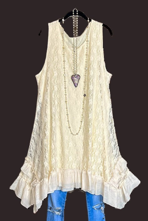 BELIEVE IN THIS LOVE LACE DRESS TUNIC IN BEIGE