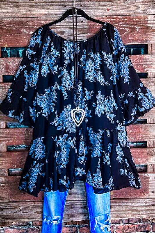 SUNSET CHASER BOHO SWING OVERSIZED TUNIC IN BLACK