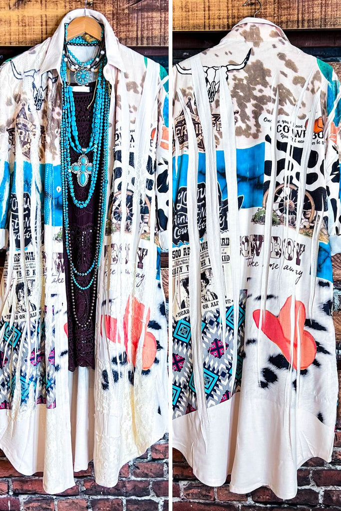 Boho Western Fab Embellished Lace Long Jacket in Multi-Color