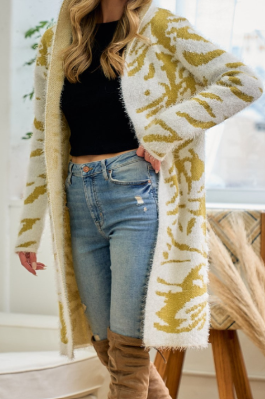 PLUS SIZE SOFT SWEATER CARDIGAN MUSTARD MULTI -----SALE