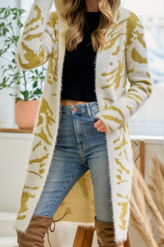 PLUS SIZE SOFT SWEATER CARDIGAN MUSTARD MULTI -----SALE