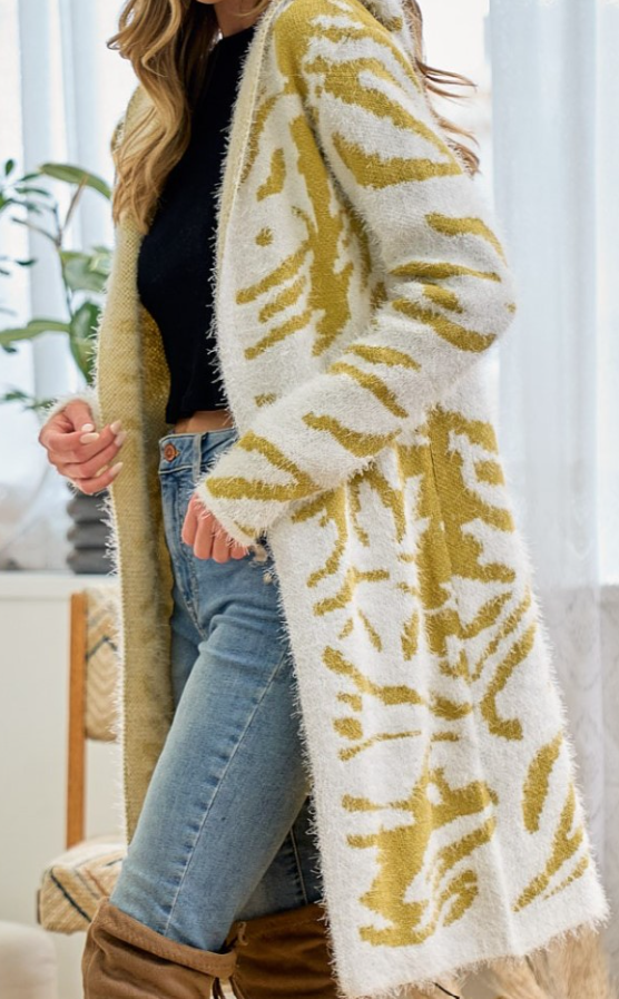 PLUS SIZE SOFT SWEATER CARDIGAN MUSTARD MULTI -----SALE