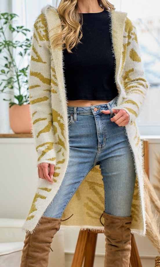 PLUS SIZE SOFT SWEATER CARDIGAN MUSTARD MULTI -----SALE