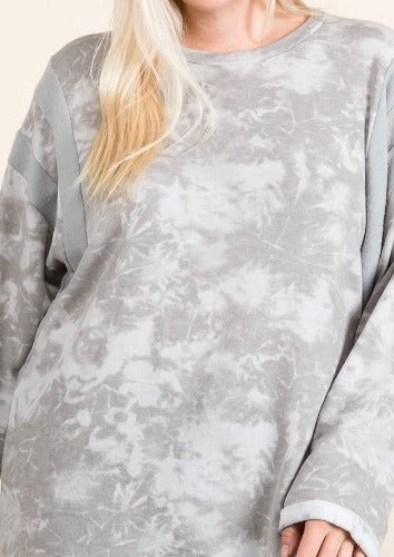 PLUS SIZE COMFY SOFT SWEATSHIRT LIGHT GRAY TIE DYE ---------SALE