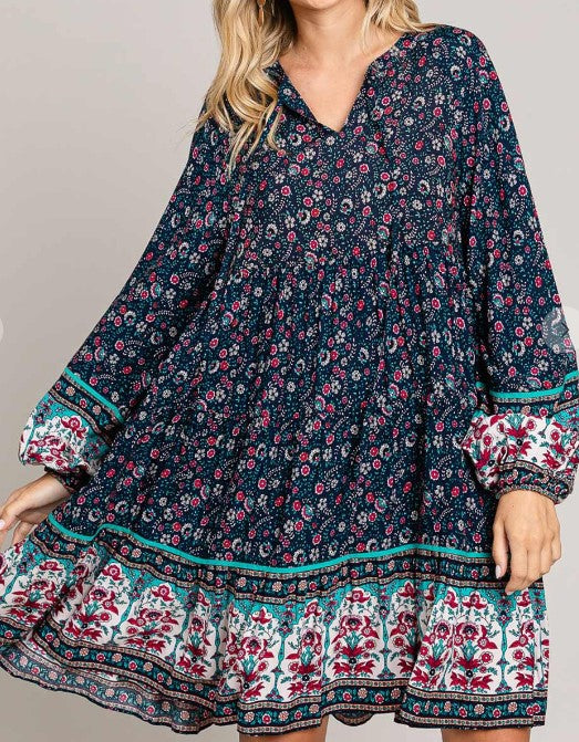 L-2X SIZE - BOHO HIPPIE SWING OVERSIZED DRESS IN NAVY ----------SALE