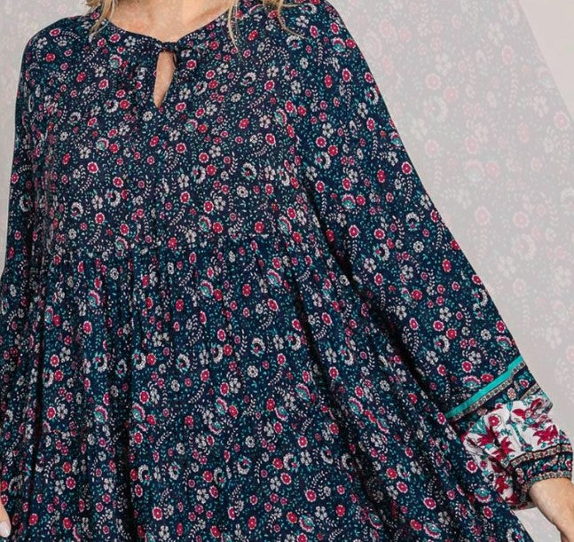 L-2X SIZE - BOHO HIPPIE SWING OVERSIZED DRESS IN NAVY ----------SALE