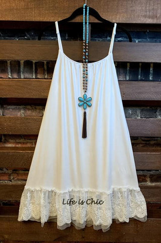 ALWAYS BE ADORABLE  LACE EMBROIDERED SLIP DRESS TOP IN BEIGE