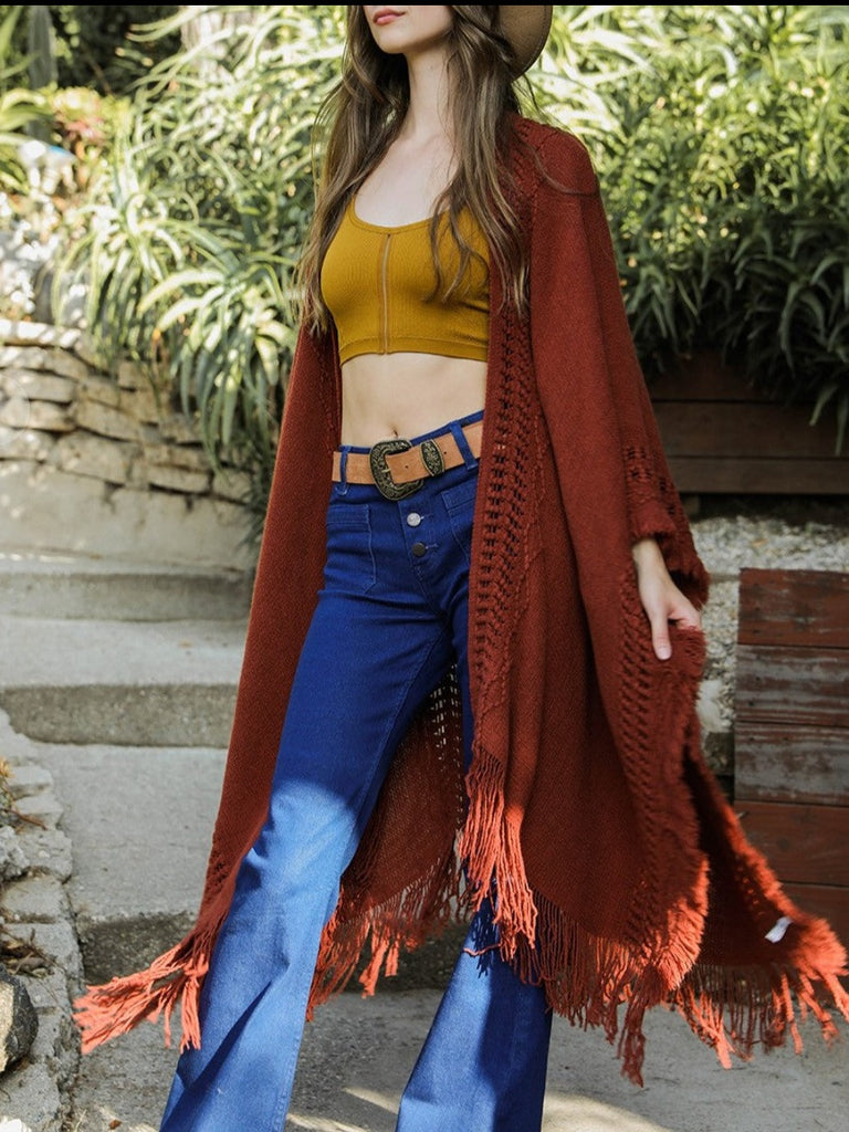 ENJOY THE JOURNEY COMFY COZY KIMONO IN RUST