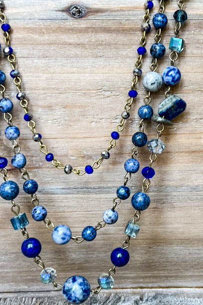 Free Soul Natural Stone Layered Necklace In Navy Blue