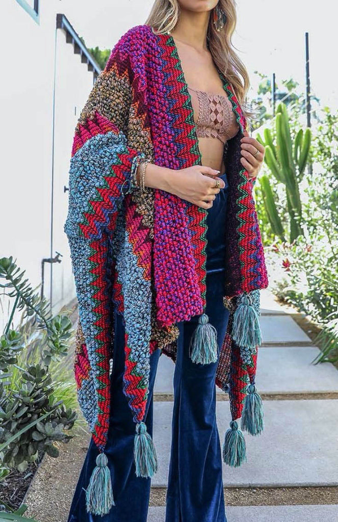 Authentic Beauty Crochet Kimono in Magenta and Multi-Color
