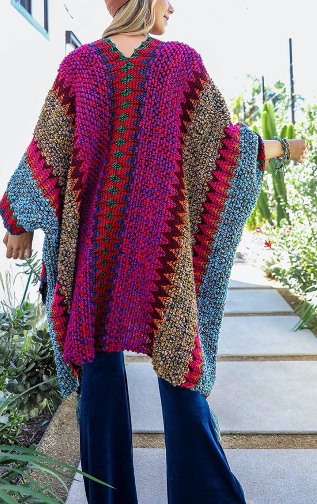 Authentic Beauty Crochet Kimono in Magenta and Multi-Color