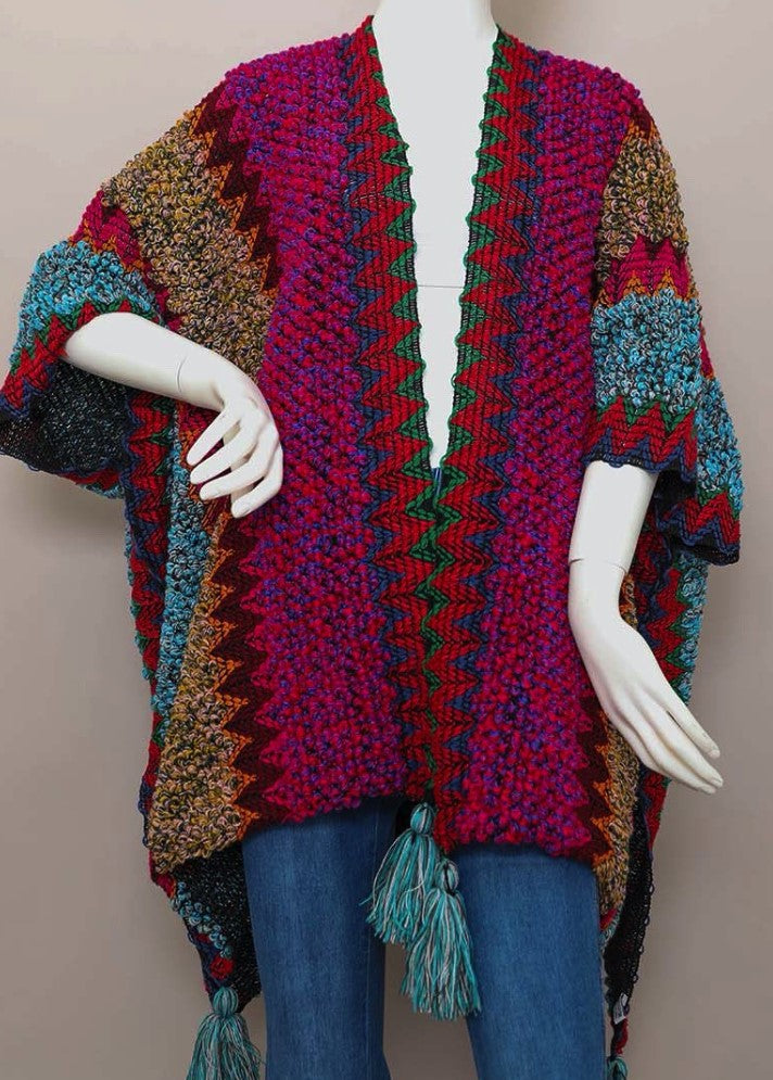 Authentic Beauty Crochet Kimono in Magenta and Multi-Color