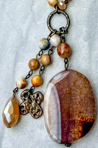 AMAZONITE NATURAL STONES CROSS NECKLACE