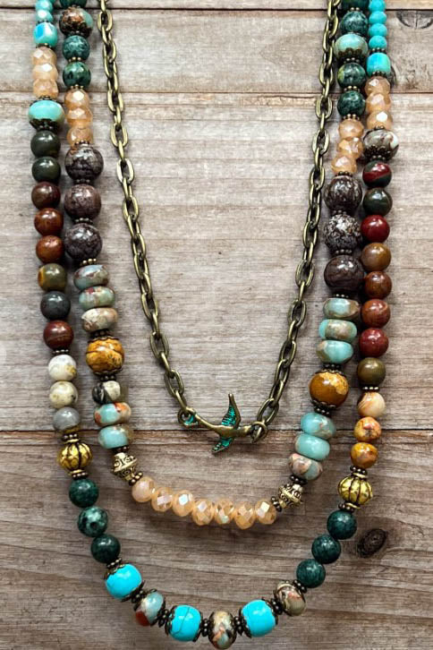Blissful Balance Rain Forest Layered Natural Stone Necklace