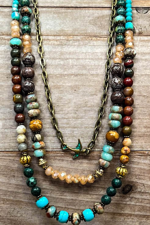 Blissful Balance Rain Forest Layered Natural Stone Necklace