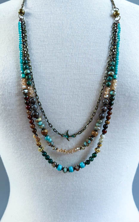 Blissful Balance Rain Forest Layered Natural Stone Necklace