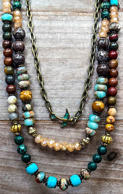 Blissful Balance Rain Forest Layered Natural Stone Necklace