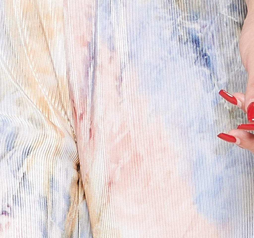 1X-3X SIZE -PLUS SIZE TIE DYE BLUE & PINK PLEATED WIDE PANTS --------- SALE