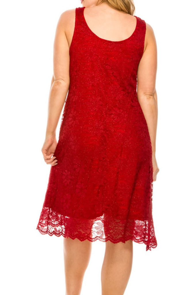 LOVELY DAY RED RUBY LACE SPARKLE DRESS 6 - 14