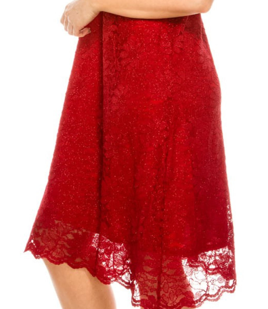 LOVELY DAY RED RUBY LACE SPARKLE DRESS 6 - 14