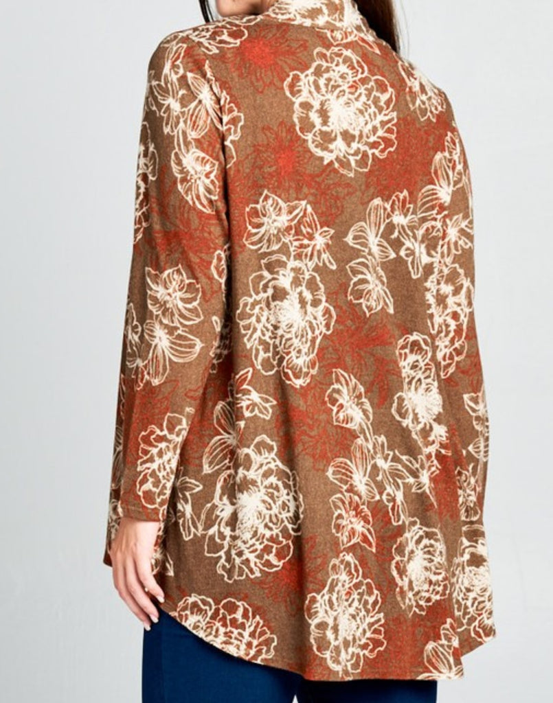 16-24 SOFT FLORAL CARDIGAN IN MOCHA & RUST------------SALE