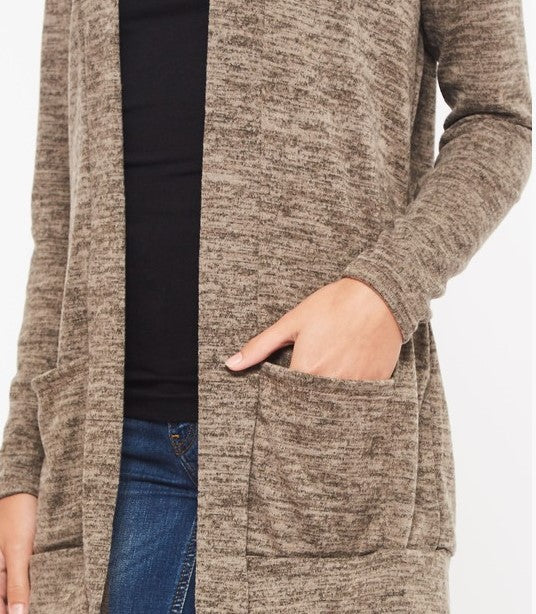 1X - Pad Pockets Cardigan in Mocha ------Sale