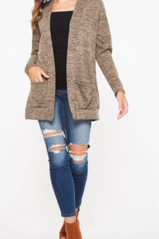 1X - Pad Pockets Cardigan in Mocha ------Sale