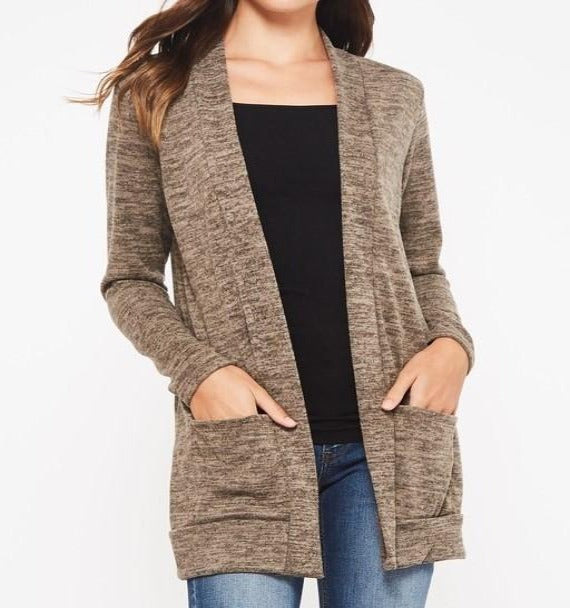 1X - Pad Pockets Cardigan in Mocha ------Sale