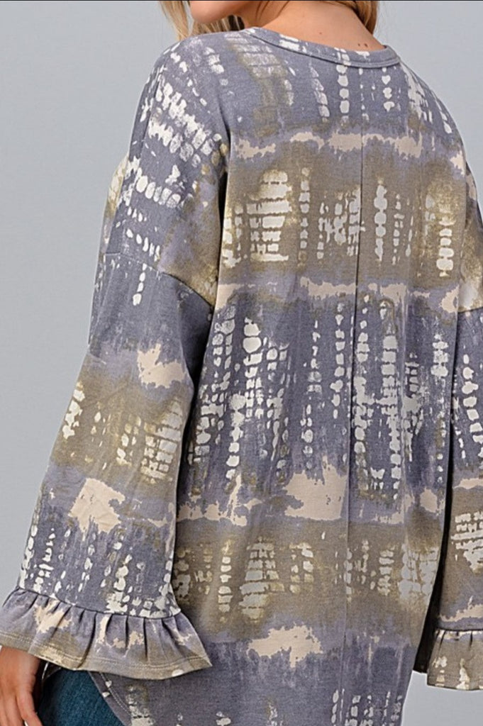FEELING FREE TIE DYE TUNIC 4X 5X 6X IN GRAY & OLIVE--------SALE