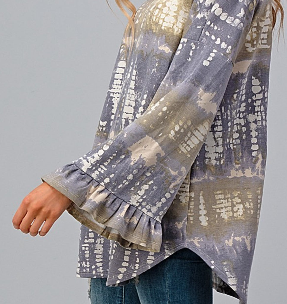 FEELING FREE TIE DYE TUNIC 4X 5X 6X IN GRAY & OLIVE--------SALE