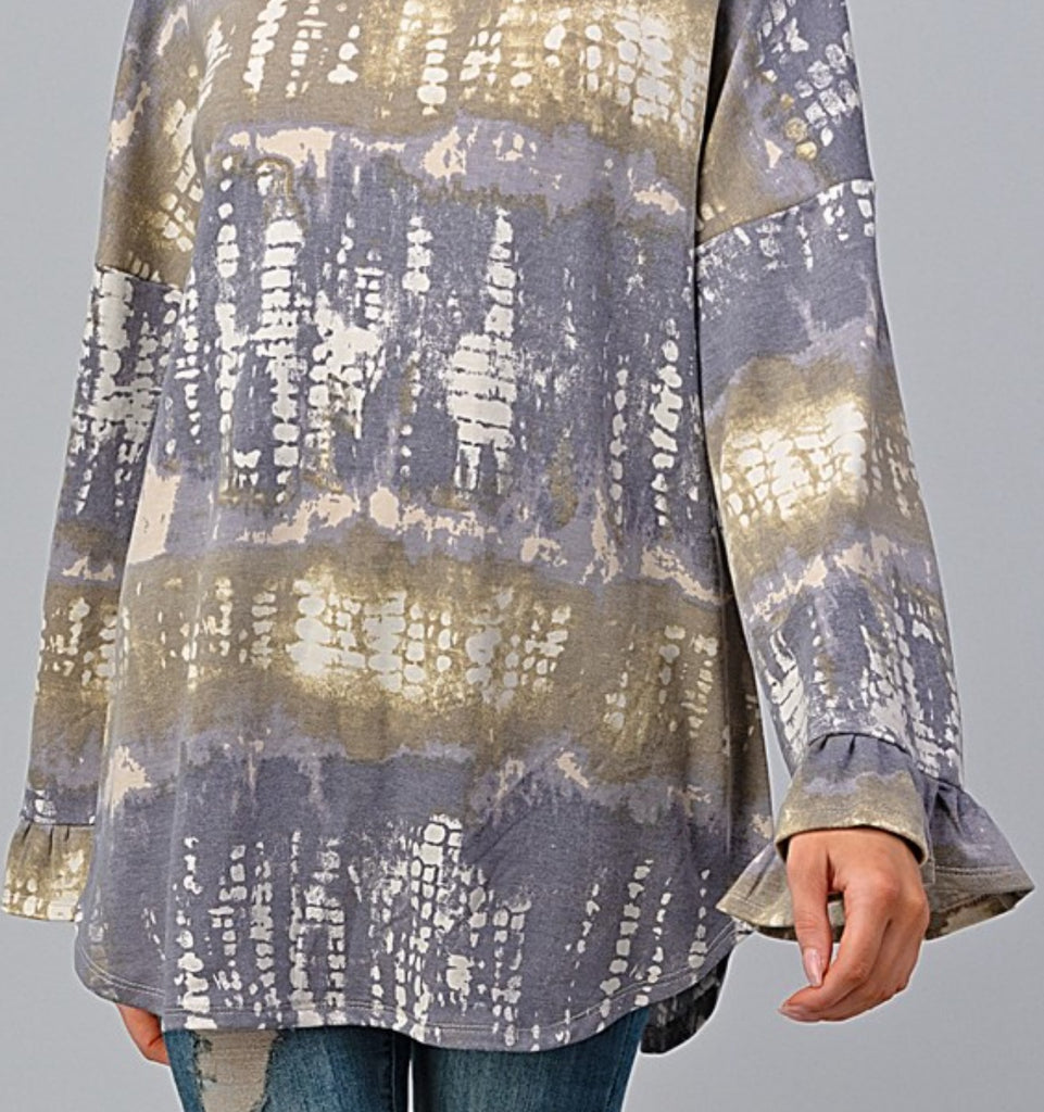 FEELING FREE TIE DYE TUNIC 4X 5X 6X IN GRAY & OLIVE--------SALE